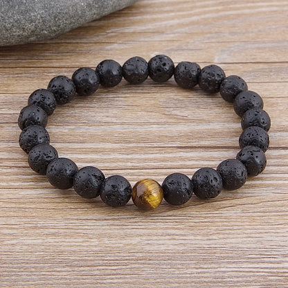 Unisex Marble Bead Tiger Eye Bead Lava Natural Stone Bracelet