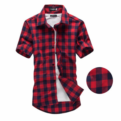 Men Shirts Summer Fashion Mens Checkered Short Sleeve Shirt