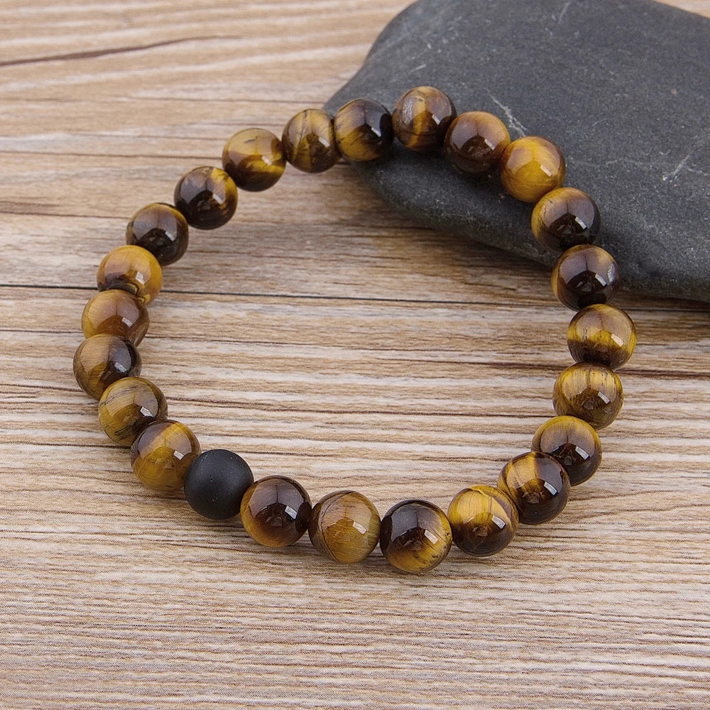 Unisex Marble Bead Tiger Eye Bead Lava Natural Stone Bracelet