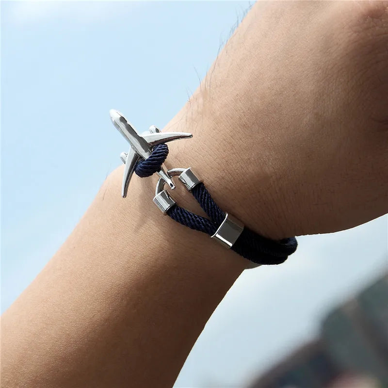 Unisex Airplane Anchor Bracelets Charm Rope Bracelet