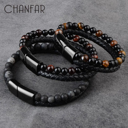 Natural Stone Bracelet Leather Braided Bracelets