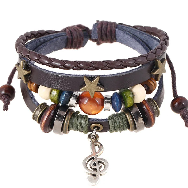 Handmade Boho Gypsy Hippie Design Leather Unisex Adjustable Bracelet