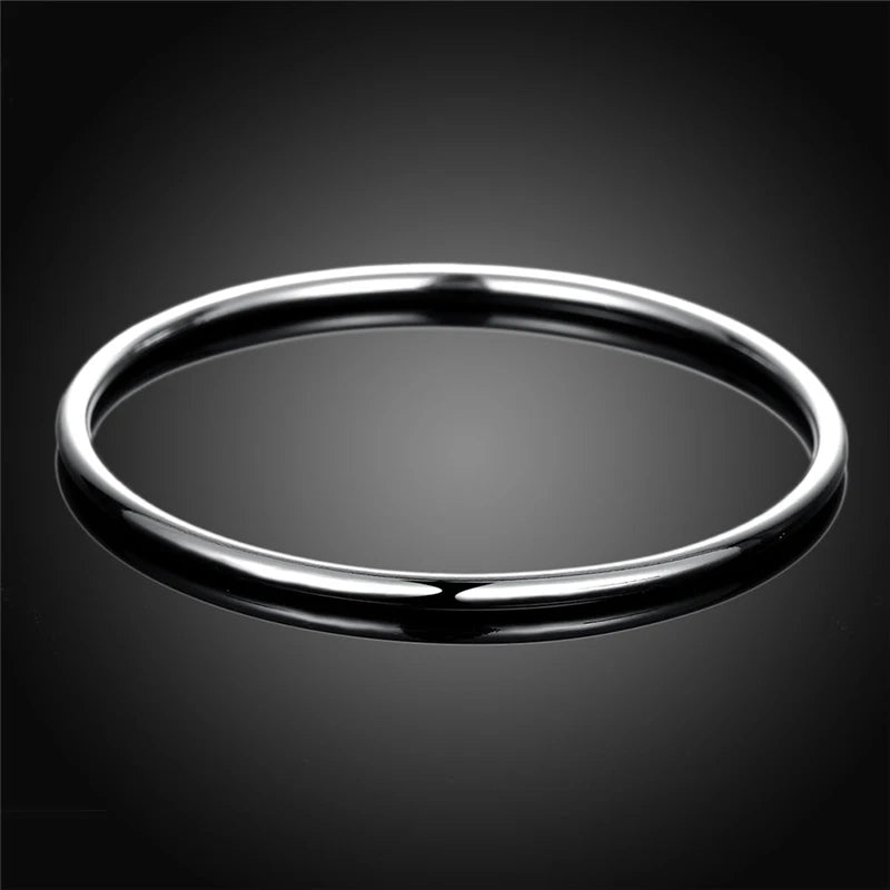 925 Sterling Solid Silver Bracelet Simple Smooth Bangles For Women