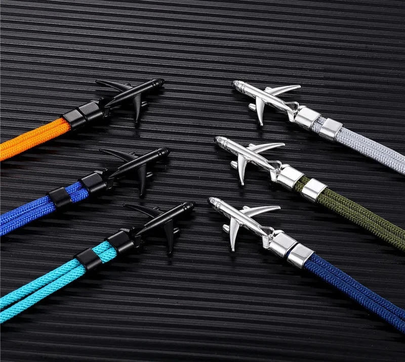 Men Women Charm Survival Rope Chain Bracelet Metal Airplane Hooks