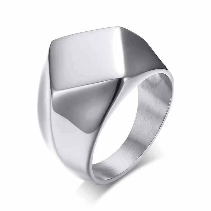 Signet Ring for Men Stainless Steel Quadrangle Flat Top Square