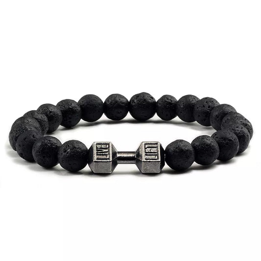 Natural Volcanic Stone Bracelet Unisex Beads Charm Dumbbell Strand Bracelets