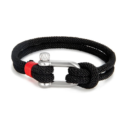 Mens Nautical Double Strand U shape Shackle Survival Rope Bracelet