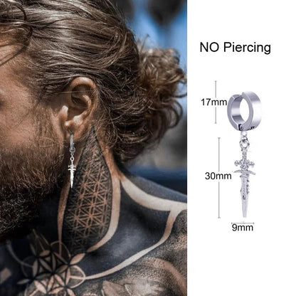 Irregular Triangle Long Chain Cuff Earrings for Men