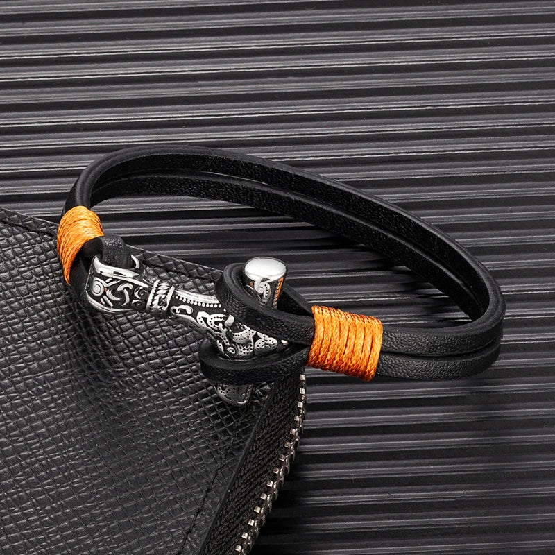 Vintage Thor Mjolnir Hammer Double Strand Leather Mens Bracelet
