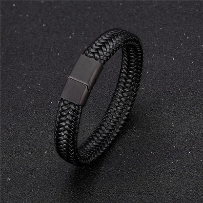 Punk Mens Leather Bracelet Magnetic Clasp Braided Woven Bangle