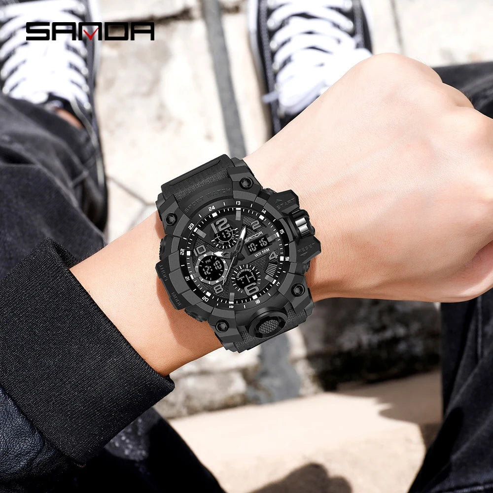 Sports Military Mens Watch Waterproof Dual Display Quartz