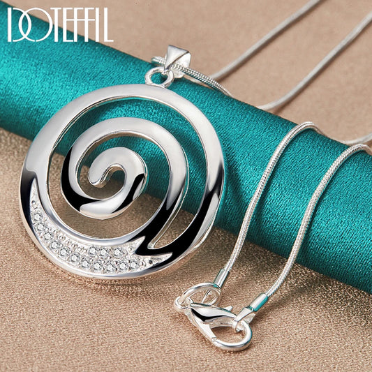 925 Sterling Silver AAA Zircon Round Spiral Pendant Necklace For Woman Man