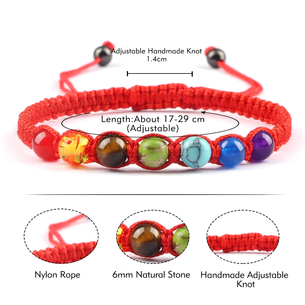 Handmade 7 Chakra Beads Bracelet Natural Stone String Braided