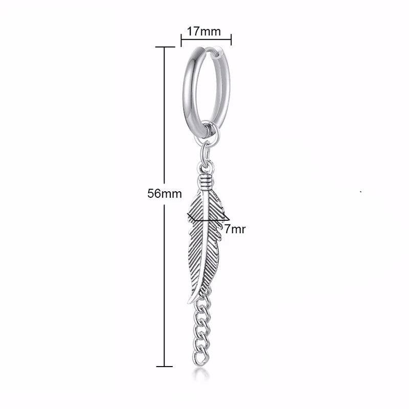 Small Tree Single Spike Onch Earrings for Men Huggie Hinged Stainless Steel