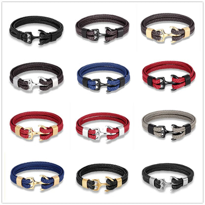 Fashion Leather Bracelet for Men Braid Multilayer Rope Chain