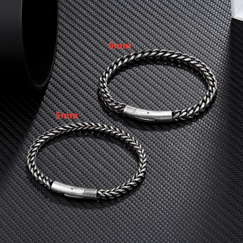 Vintage Oxidized Cool Curb Chain Bracelets for Men Stainless Steel Punk