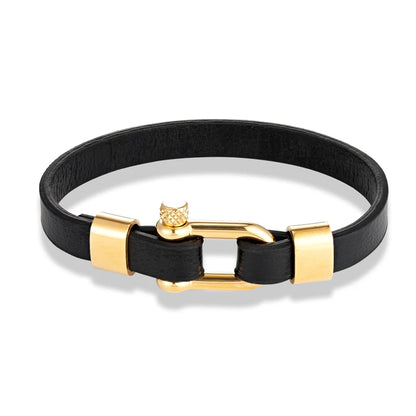 Unisex Leather Bracelet Screw Shackle Buckle Bangle Wristband