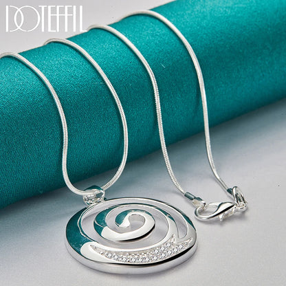 925 Sterling Silver AAA Zircon Round Spiral Pendant Necklace For Woman Man