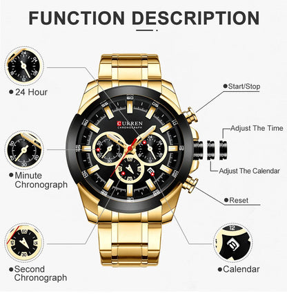 Mens Military Steel Quartz Wrist Watch Chronograph