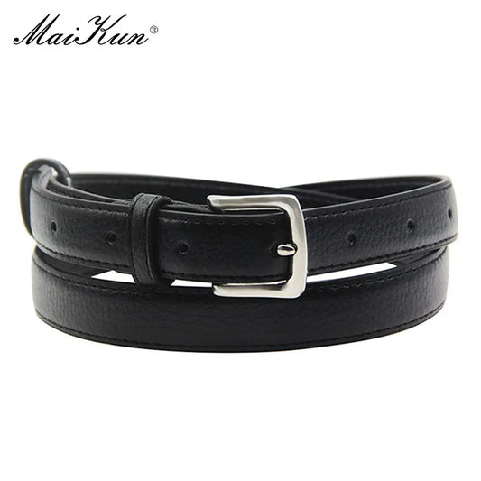 Slim Leather Belt with Pin Buckle Versatile Accessory for Women of All Ages