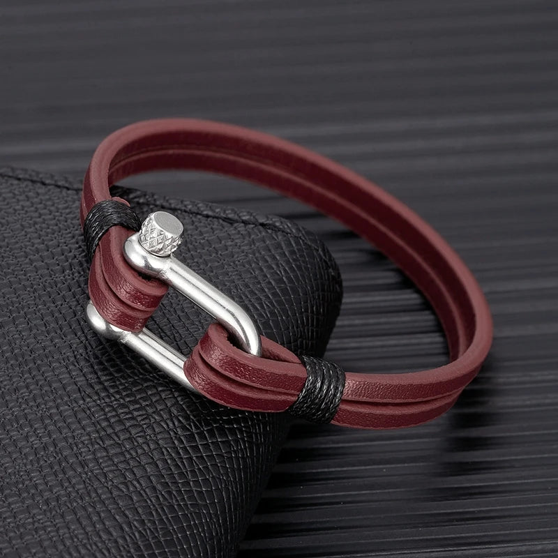 Mens Leather Bracelet Nautical Double Strand Bracelets