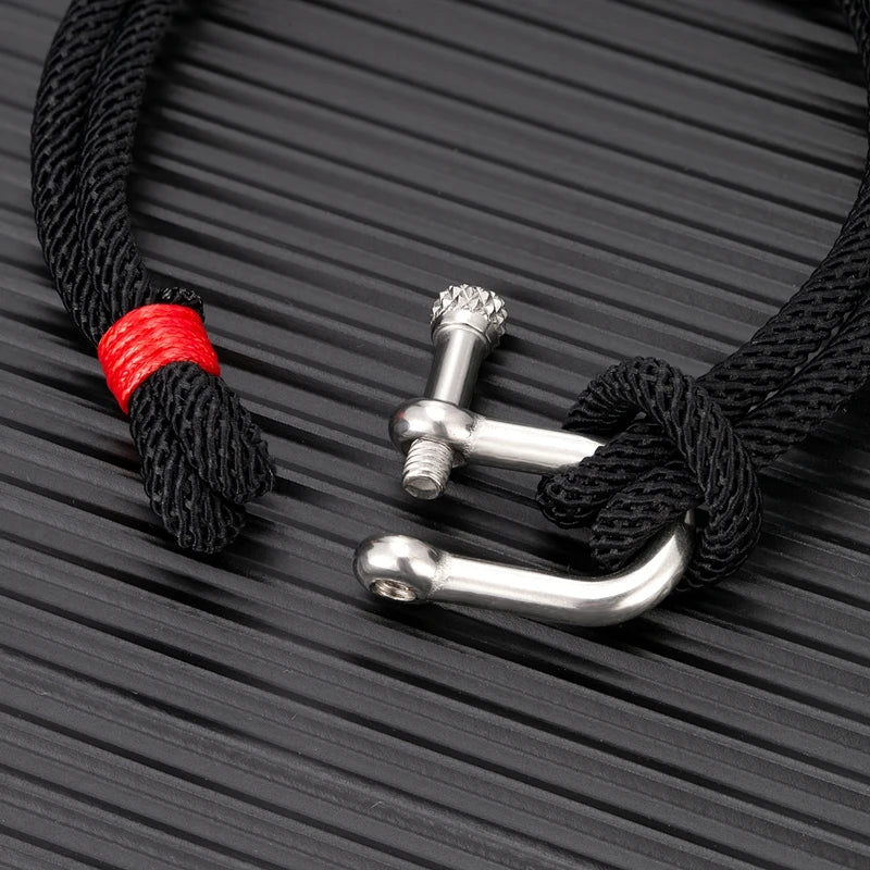 Mens Nautical Double Strand Shackle Clasp Survival Bracelet