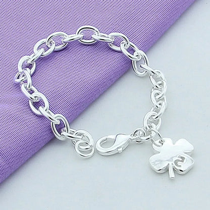 925 Sterling Silver Clover Leaves Lucky Number 5 Womens Bracelet 20cm Chain