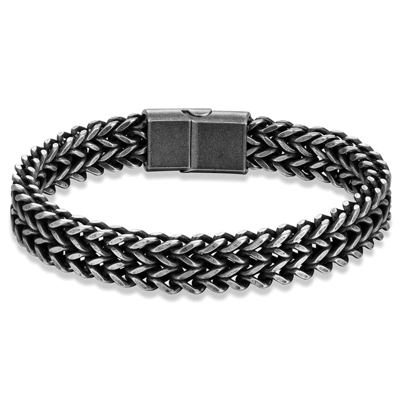 Vintage Oxidized Cool Double Curb Chain Men Stainless Steel Bracelet