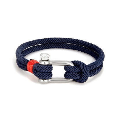 Mens Stainless Steel U shape Survival Rope Bracelet