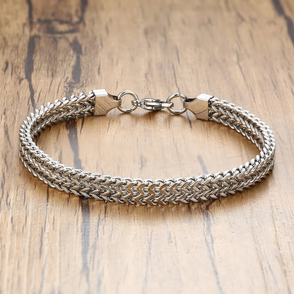 Vintage Oxidized Cool Double Curb Chain Mens Bracelet