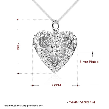 925 Sterling Silver Photo Frame Pendant Necklace Snake Chain For Woman