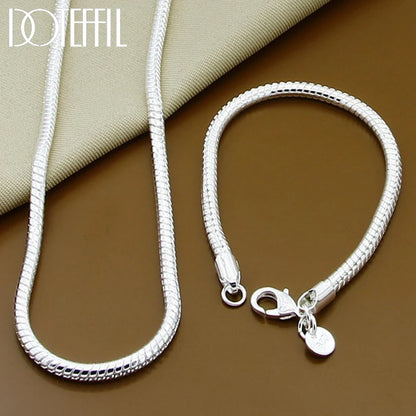 925 Sterling Silver Snake Chain Bracelet Necklace Sets For Women Man