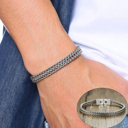 Vintage Oxidized Cool Double Curb Chain Mens Bracelet