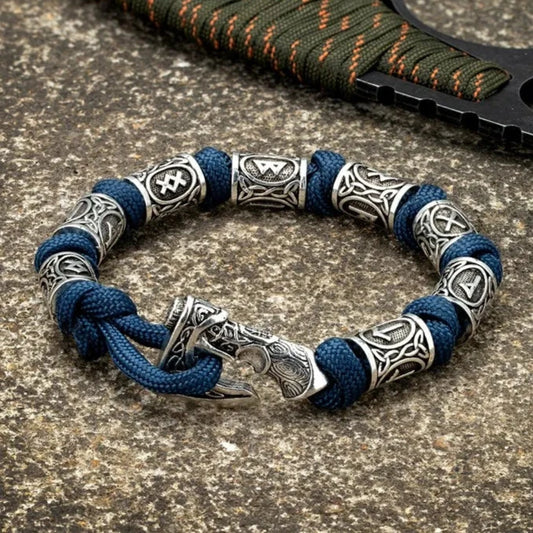 Men Viking Celtic Rune Beads Axe Bracelet Handmade Woven Norse Amulet