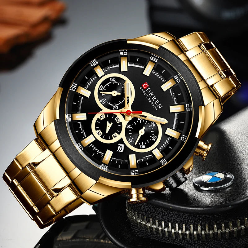 Mens Military Steel Quartz Wrist Watch Chronograph