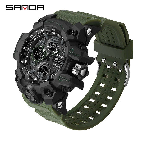 Sports Military Mens Watch Waterproof Dual Display Quartz