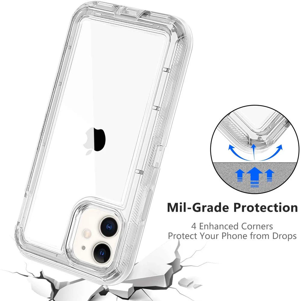 Clear Transparent Shockproof Armor Glossy Plain Case For iPhone 12 13 14 15 16