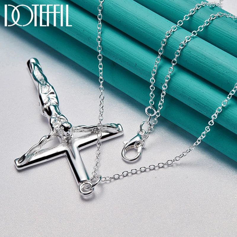 925 Sterling Silver Jesus Cross Pendant Necklace Chain For Woman Man