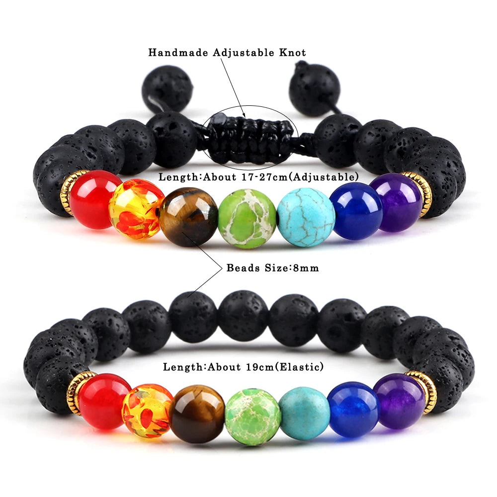 7 Chakra Beaded Bracelets Healing Tiger Eye Stone Prayer Charm Bracelet