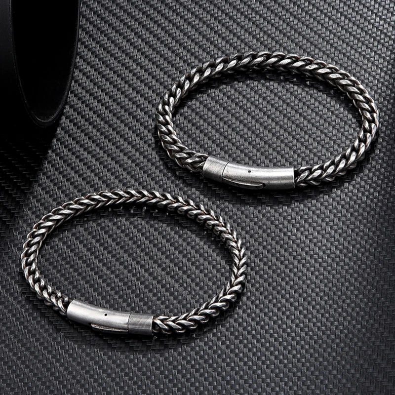 Vintage Oxidized Cool Curb Chain Bracelets for Men Stainless Steel Punk
