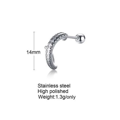 Small Tree Single Spike Onch Earrings for Men Huggie Hinged Stainless Steel