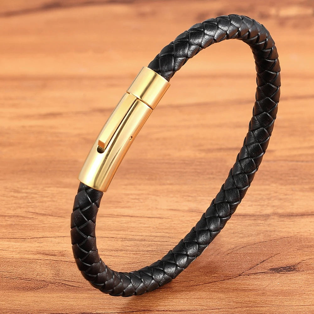 Stainless Steel Braided Genuine Leather Unisex Bracelet