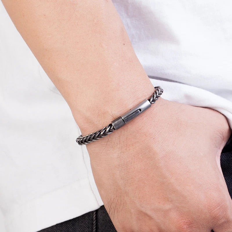 Vintage Oxidized Cool Curb Chain Bracelets for Men Stainless Steel Punk