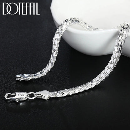 925 Sterling Silver 6mm Side Chain Necklace Bracelet For Woman Men