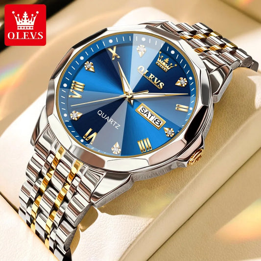 Mens Quartz Watch Waterproof Luminous Stainless Steel Wristwatch