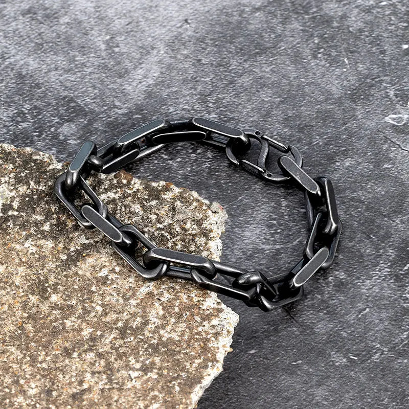 Vintage Oxidized Chain Link Punk Stainless Steel Mens Bracelet