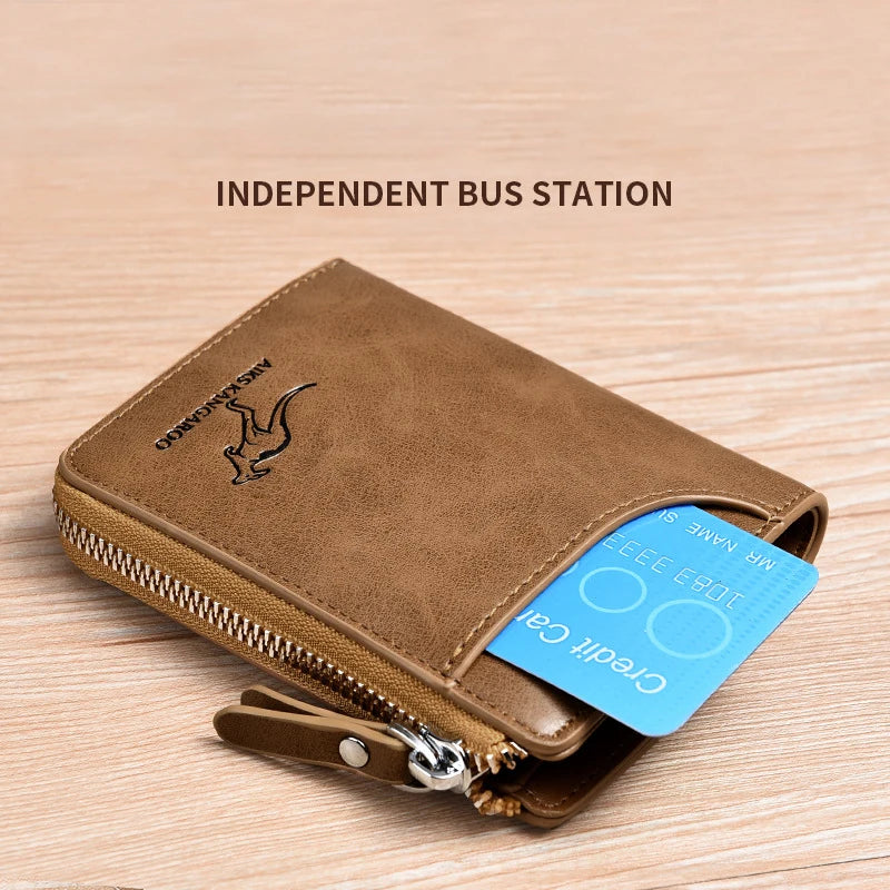 Mens Wallet Leather Card Holder Zipper RFID Protection Purse