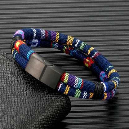 Unisex Handmade Woven Double Layer Surfer Waterproof Rope Bracelet