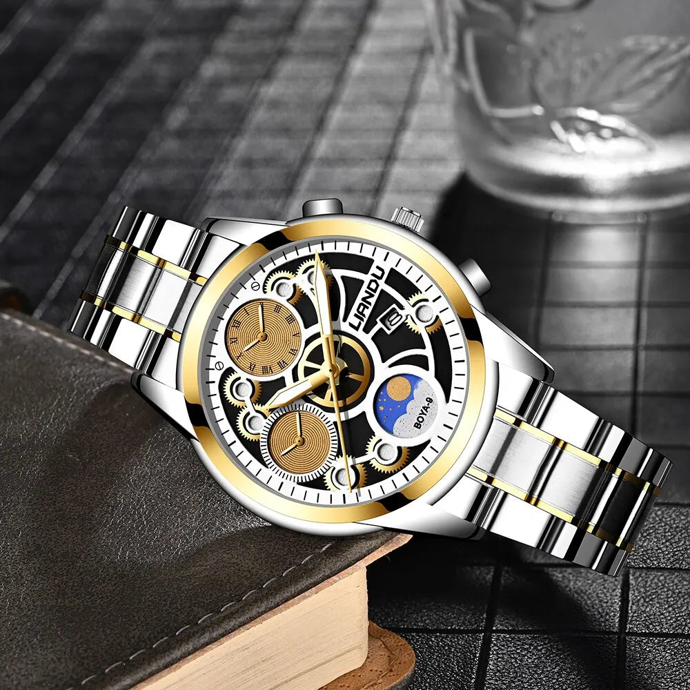 Fashion Mens Quartz Watch Mechanical Dial Sport Wristwatch