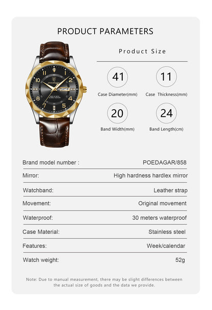 Mens Sport Quartz Leather Man Watch Waterproof Luminous
